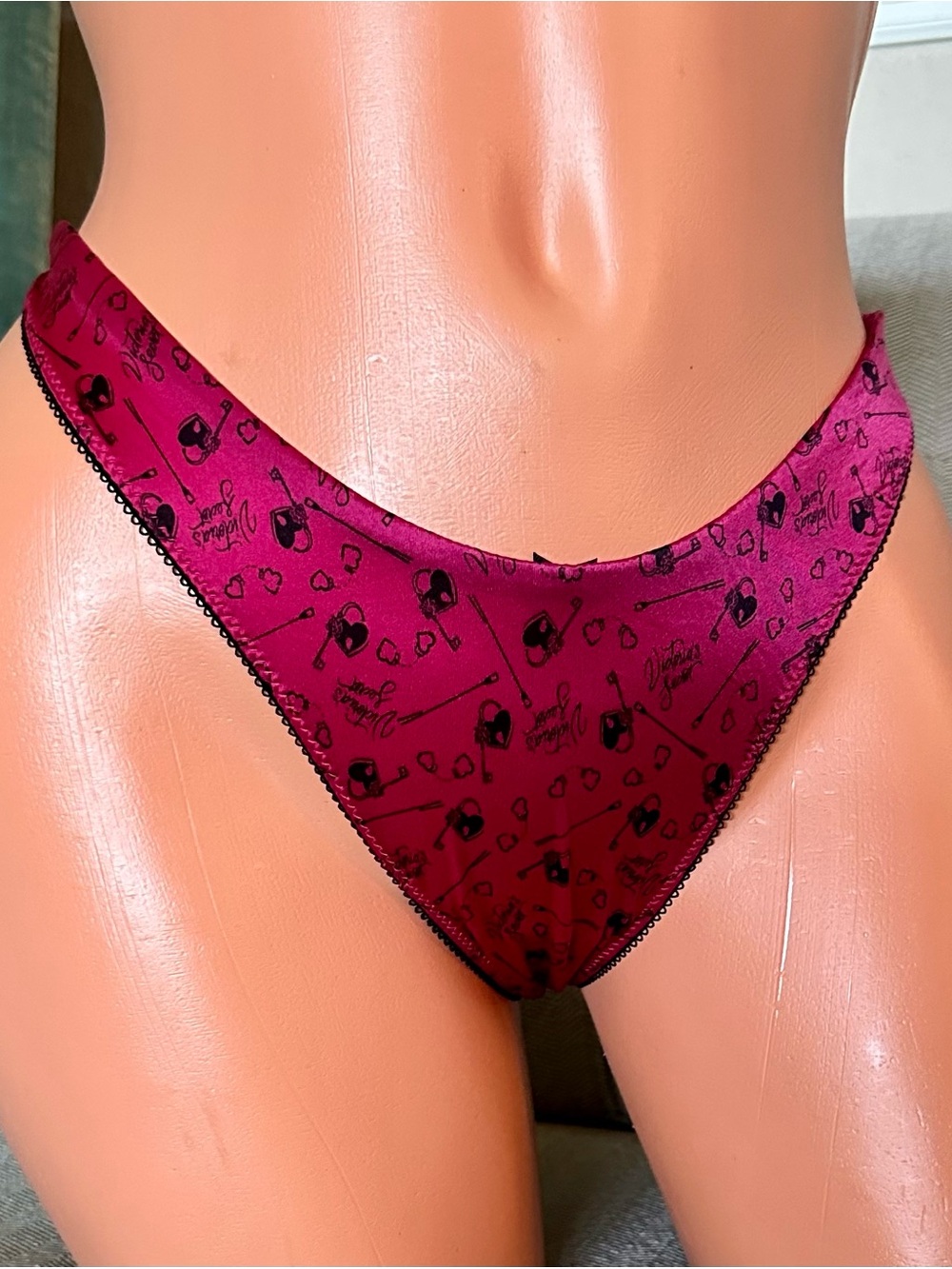 VIctoria Secret Women's Satin V-Front Thong Panty in Deep Magenta